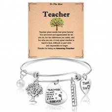Teacher Gifts for Women, Teacher Bangle Bracelet Best Thank You Teacher End of Year Christmas Valentine Gifts for Teacher Appreciation Tar-365-tree