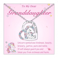 Tarsus Lucky Unicorn Necklace to My Daughter/Granddaughter, Heart Pendant Necklace Gifts Ideas for Teenage Girls Women-granddaughter