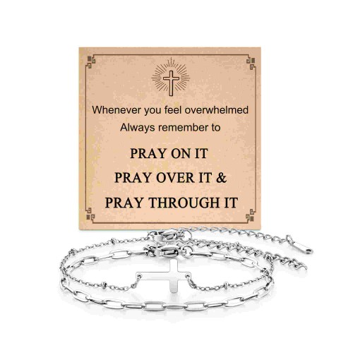 Tarsus Bracciale Con Croce In Acciaio Inox Per Donna - Gioiello Religioso Cristiano Con Messaggio Ispirazionale - Regalo Per Compleanno, Natale, Comunione
