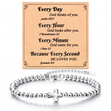 Tarsus Christian Gifts for Women, Cross Bracelets for Women, Inspirational Cross Jewelry Religious Gifts Tar-626-Cross Every-Silver Bead